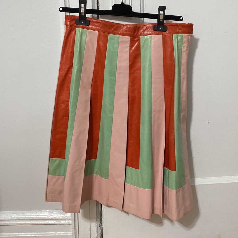 Valentino leather knee length skirt red pink and green size 6